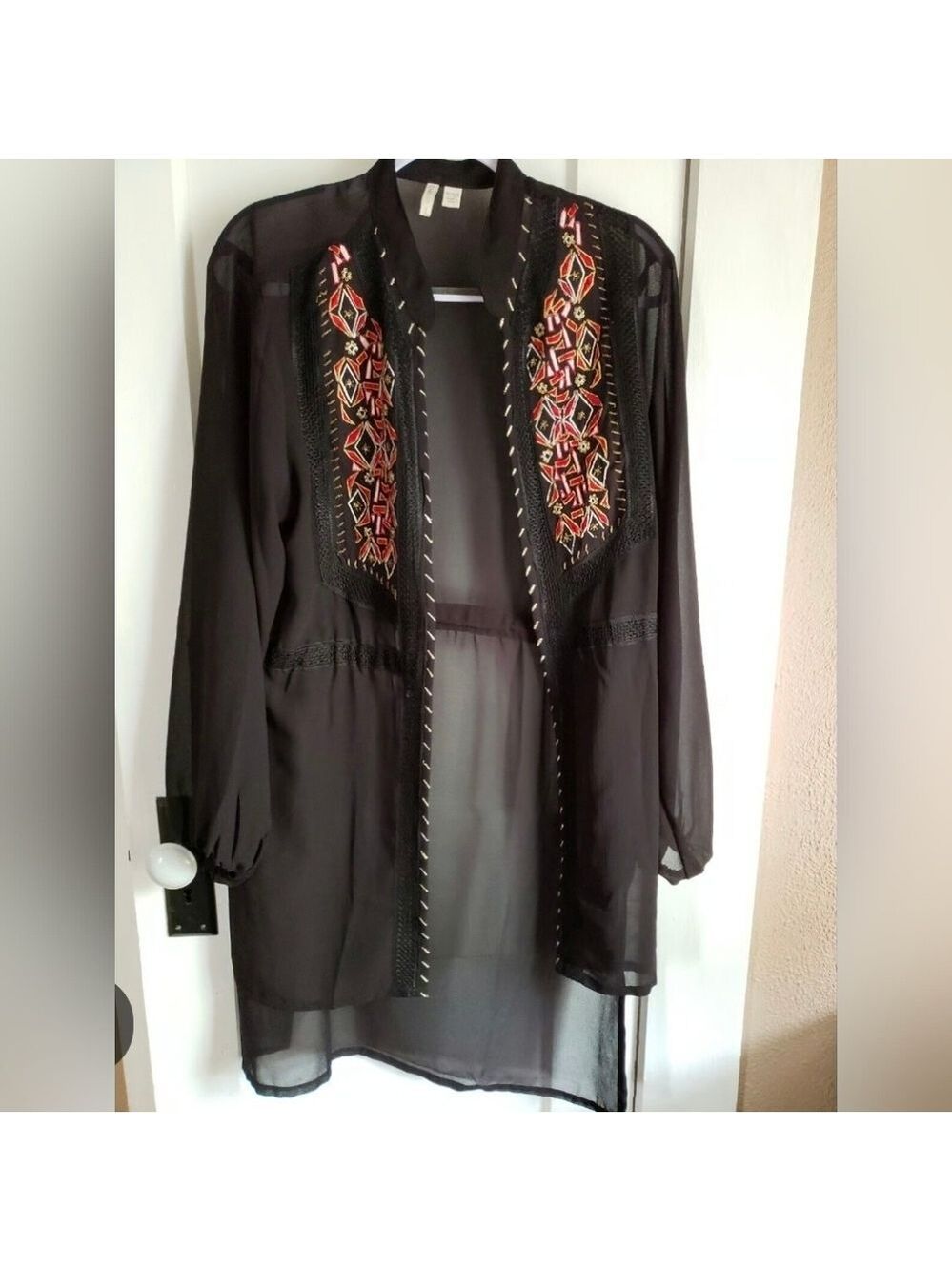 Cato Black Blouse with Red and Gold Embroidery Cardigan